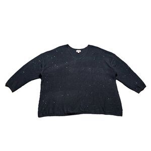 Evri Metallic Sweater Women's 3X Black Cozy Knit Relaxed Plus Size Pullover Top